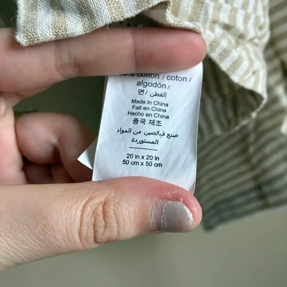 Pottery Barn 20 X 20 inch square linen cotton napkin beige striped set of 2